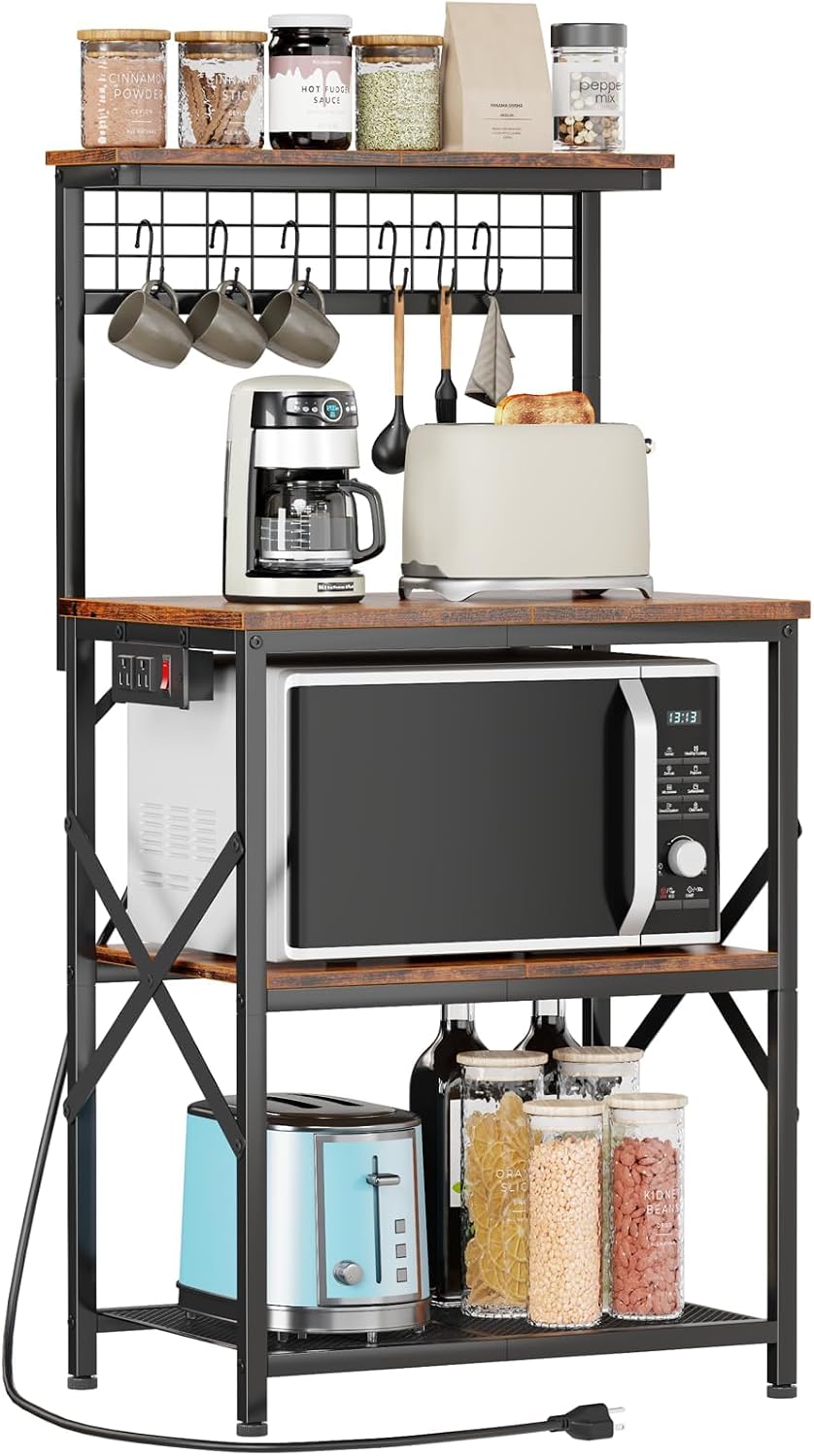 Furologee Kitchen Bakers Rack with Power Outlet, 22-Inch Microwave Stand