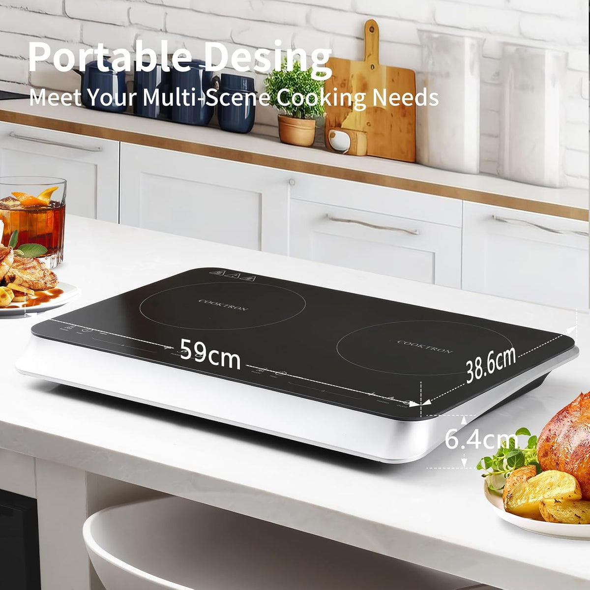 COOKTRON Portable Induction Cooktop 2 Burner, 1800W with Booster