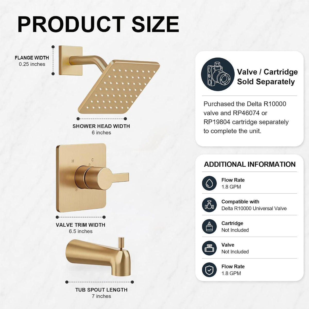 Replacement for Delta 13/14 Series Shower Trim Kit, Compatible with Delta R10000 Tub Shower Faucet Set, Brushed Gold Shower Head and Handle Set,Champagne Bronze (Cartridge and Valve Not Included)