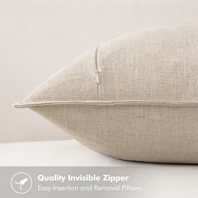 MIULEE Decorative Linen Lumbar Pillow Covers 12x20 Inch Natural Beige Boho - Image 3