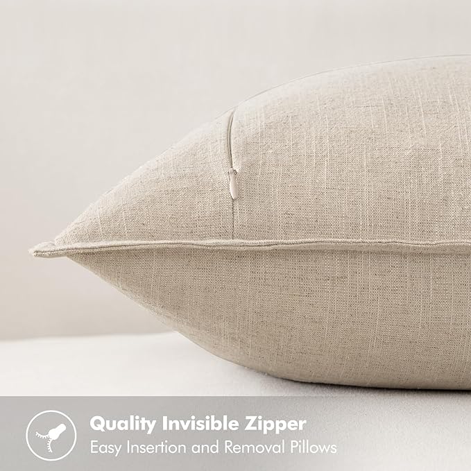 MIULEE Decorative Linen Pillow Covers 18x18 Inch Natural Beige Boho Farmhouse - Image 3
