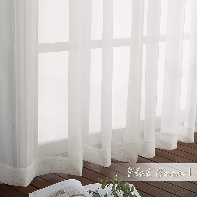 NICETOWN Beige Sheer Window Curtains Extra Long, W70 x L108 - Image 6