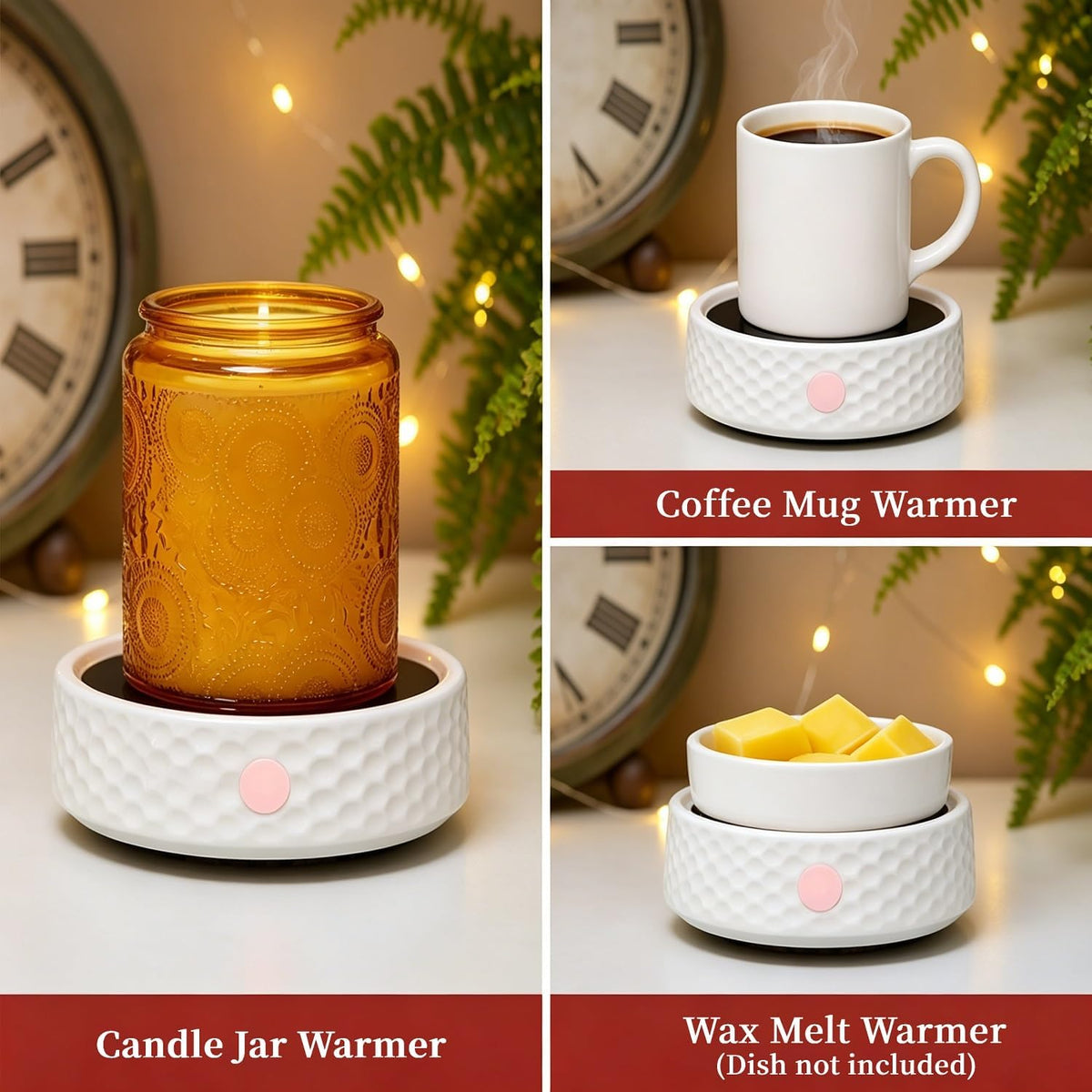 Electric Large Candle Warmer Plate - Ceramic Candle Wax Warmers for Jar Candles, Coffee Mug Warmer Cup Warmers for Home Office Aromatherapy Fragrance and Heating Beverage (Black and White Honeycomb)