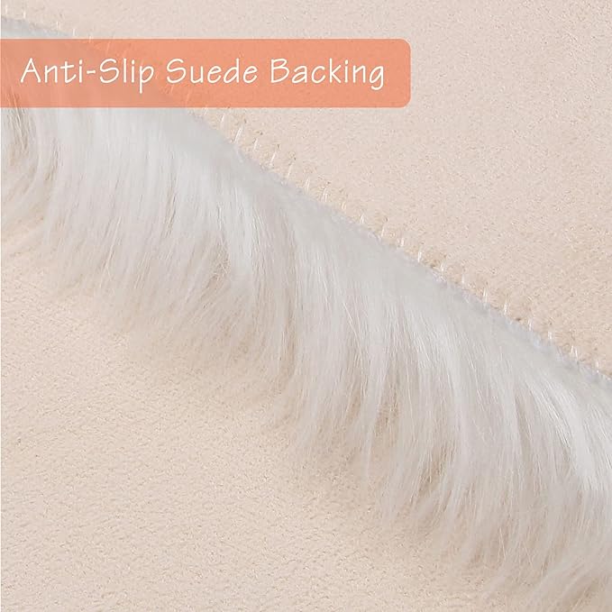 duduta White Faux Sheepskin Round Rug 4x4 ft, Fluffy Shag Fur Bedroom Nursery - Image 4
