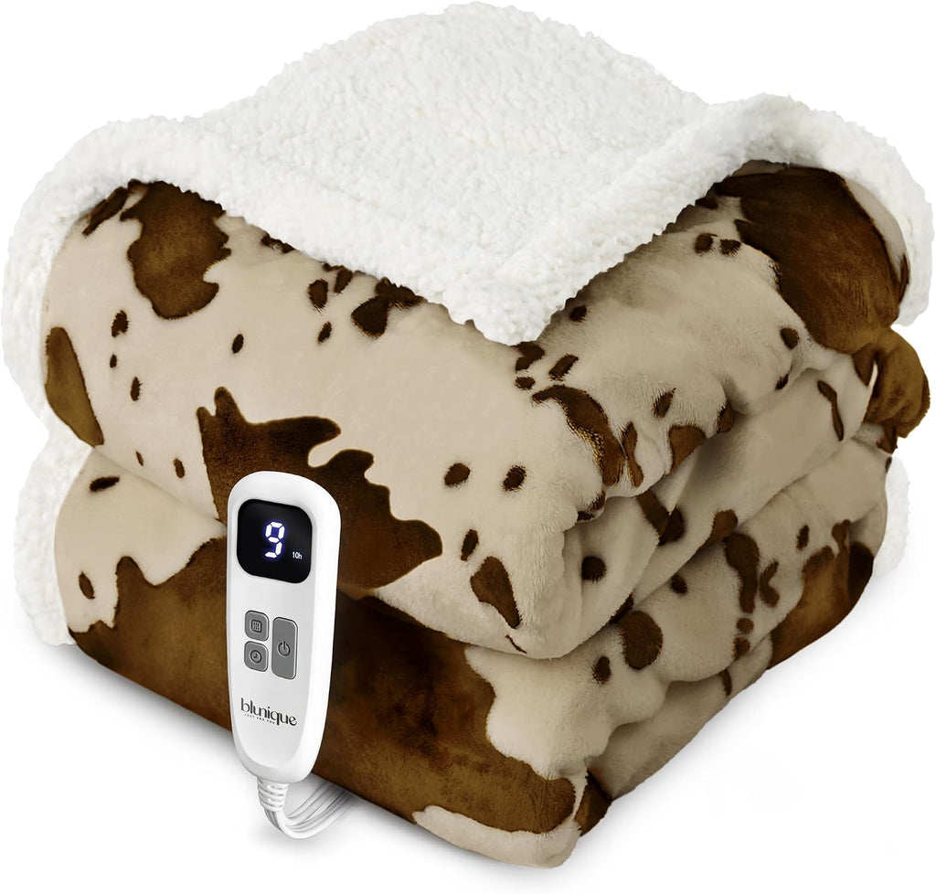 Heated Blanket Throw Blanket - Fast Heating Electric Blanket, Soft Heated Throw with 4 Time Settings,10 Heating Settings, Warm Gifts for Women Mom Grandma(50" x 60" Cow Print Apricot)