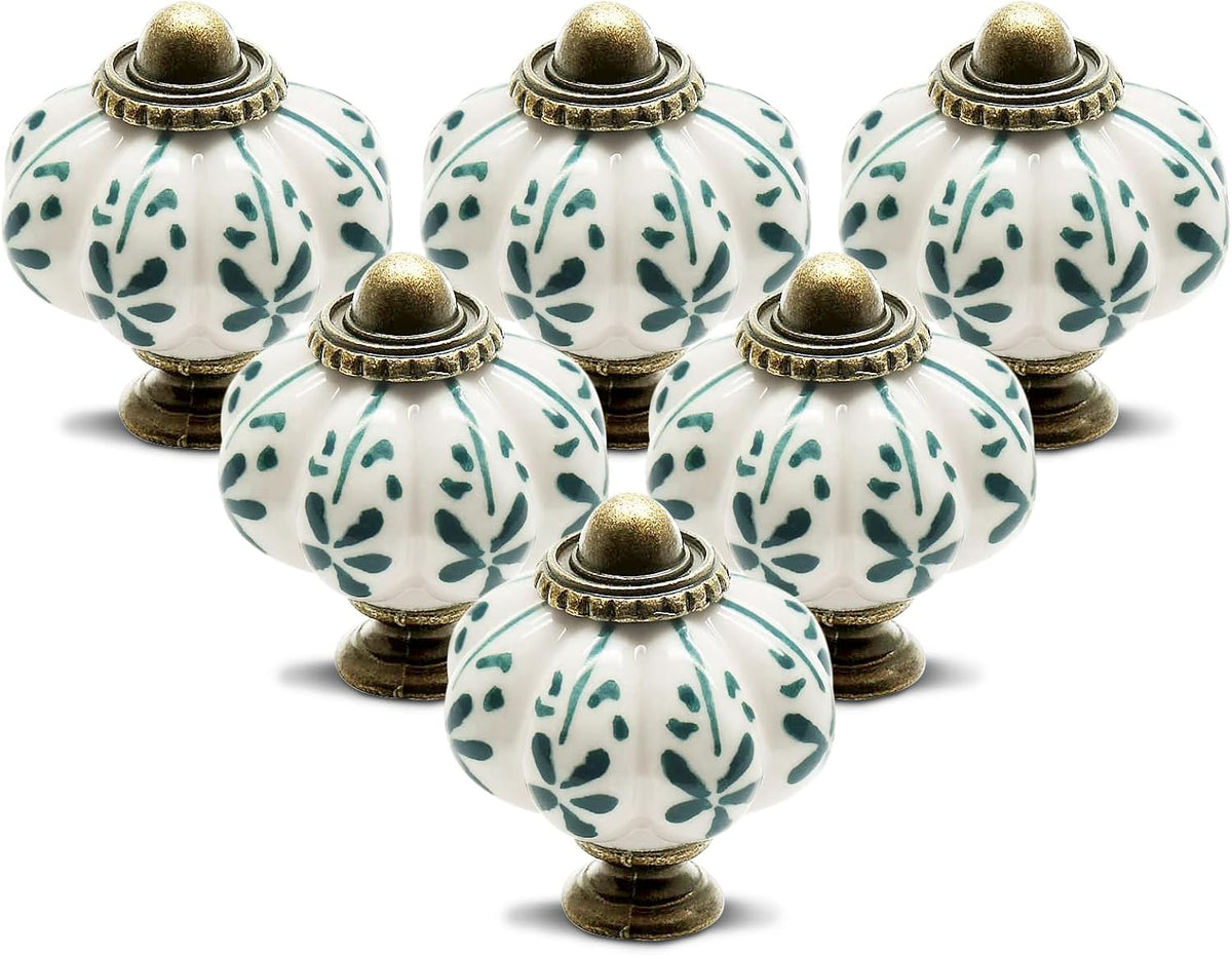 12pcs Ivory Pumpkin Knobs, Leaf Pattern Cabinet Knobs