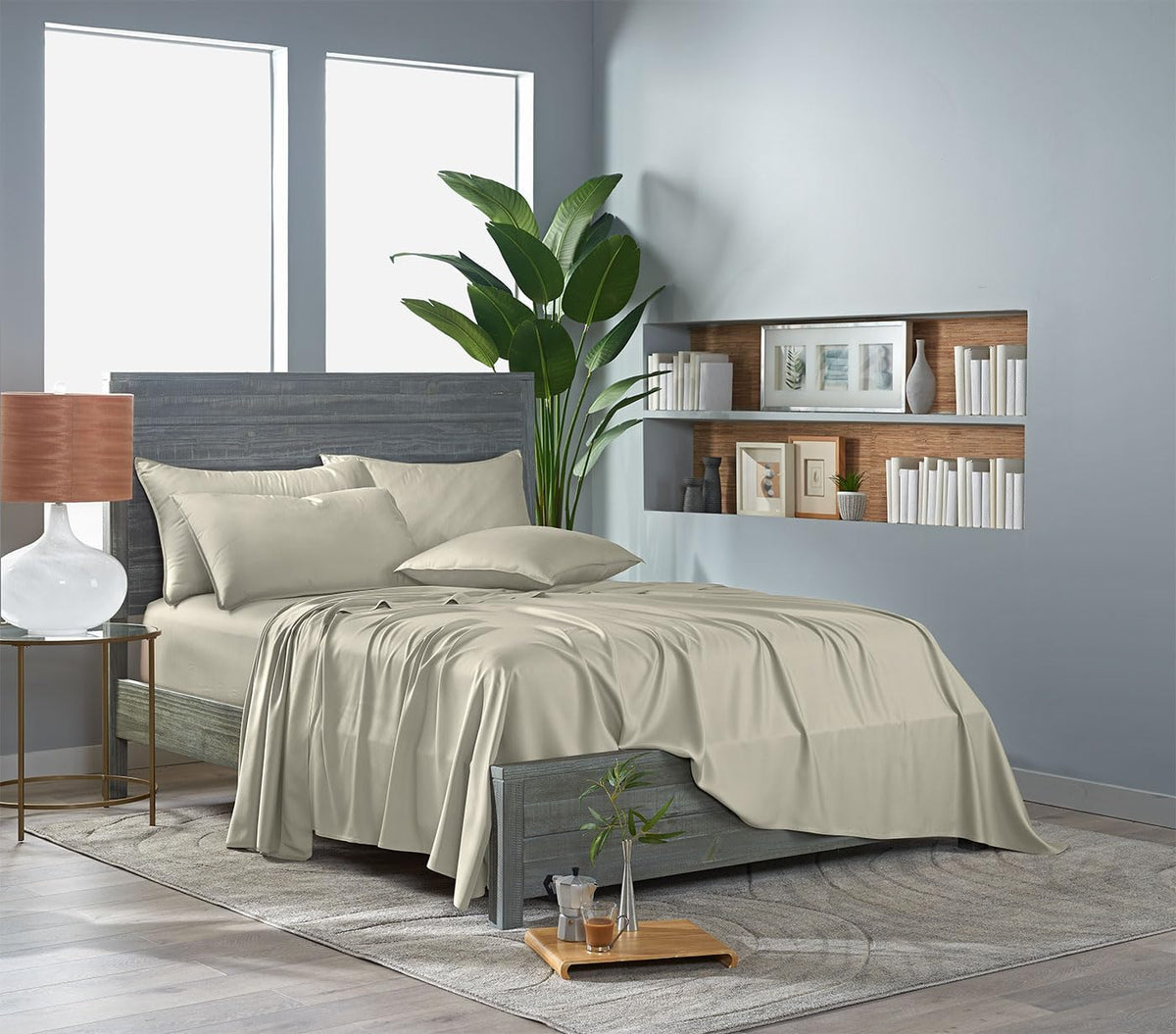 Pure Bamboo King Sheets, Genuine 100% Organic Viscose Derived from Bamboo Bed Sheet Set, Luxuriously Soft & Cooling, Double Stitching, 2 Year Quality Promise (King, Birch)