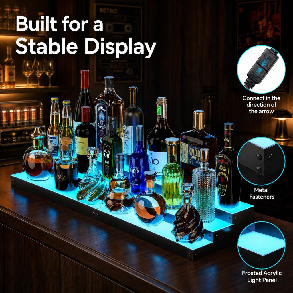 LED Liquor Bottle Display Shelf, 3-Tier 32 Inch Lighted Bar Shelf