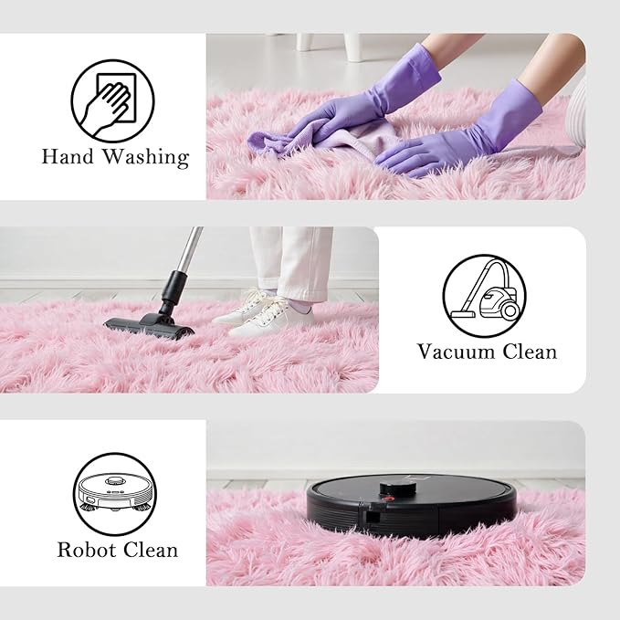 Small Rug Throw Rugs for Bedroom, Mini Area Rug, Fluffy Pink Carpet, Affordable - Image 4