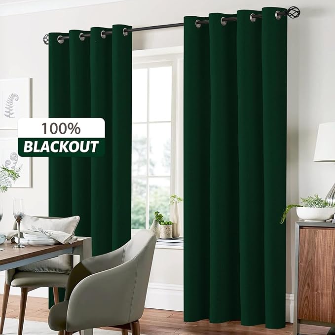 Yakamok Dark Green Linen Curtains 100% Blackout 96 Inches Long, Room Darkening - Image 7