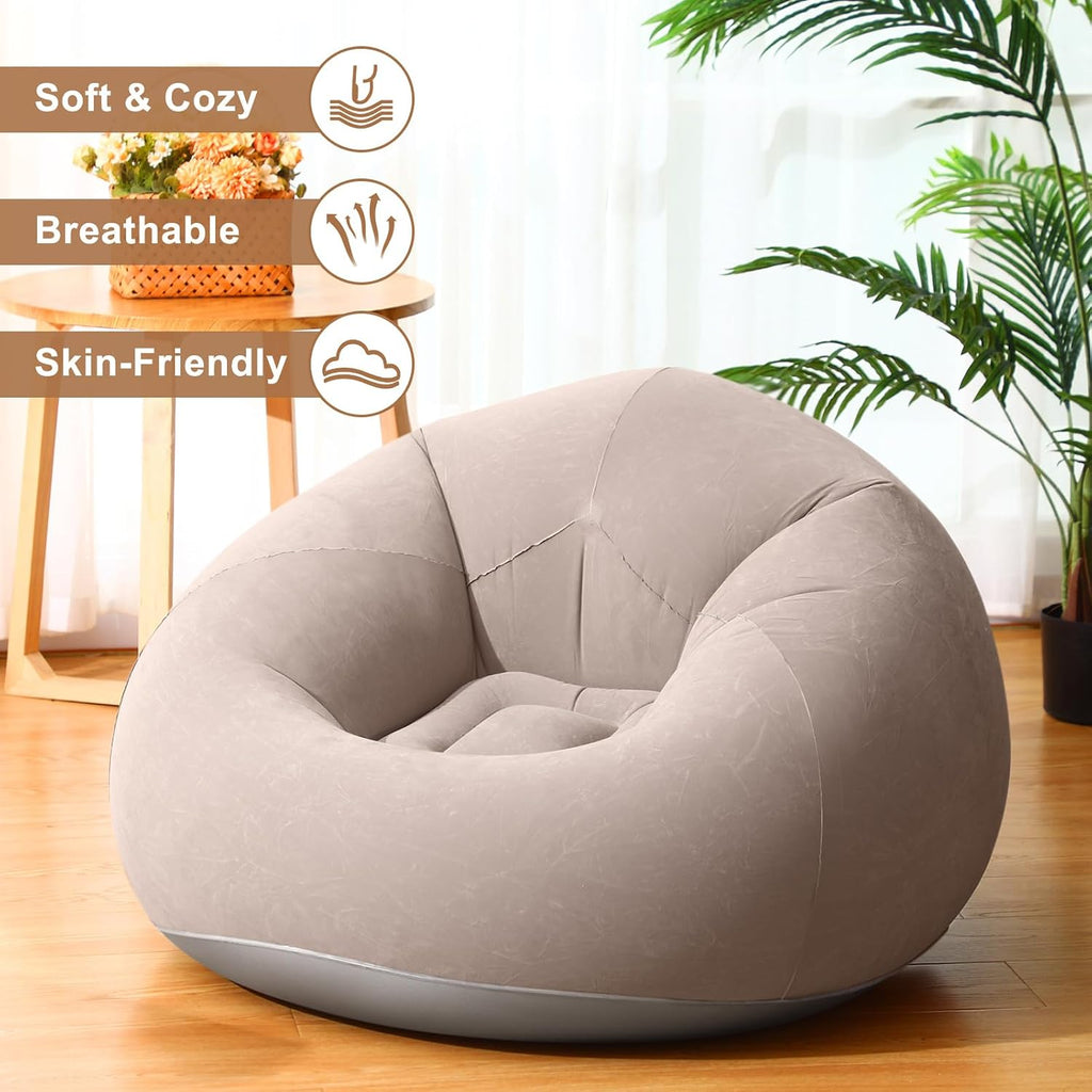 Realspring 6 Pcs Inflatable Bean Bag Chairs, Electric Air Pump, Coffee