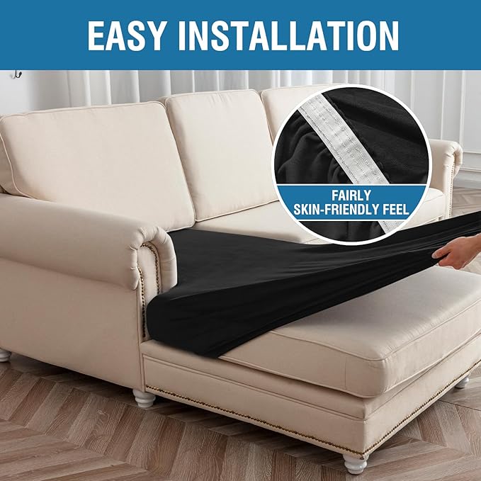 Couch Cover 3-Piece Elastic Velvet Couch Cushion Covers & Chaise Slipcovers - Image 6