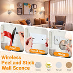 Nekhung Battery Operated Wall Sconce, Peel and Stick Sconces Set of 2