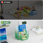 Marbrasse Mesh Desk Organizer, Pen Organizer with 2 Drawer, Multi-Functional Pencil Holder, Desk Organizers and Accessories with 5 Compartments + Drawer for Office Art Supplies (Green)