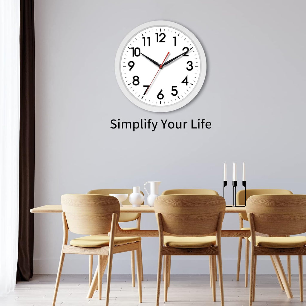 AKCISOT 12 Inch Wall Clock, Silent Battery Operated Analog Clock, White