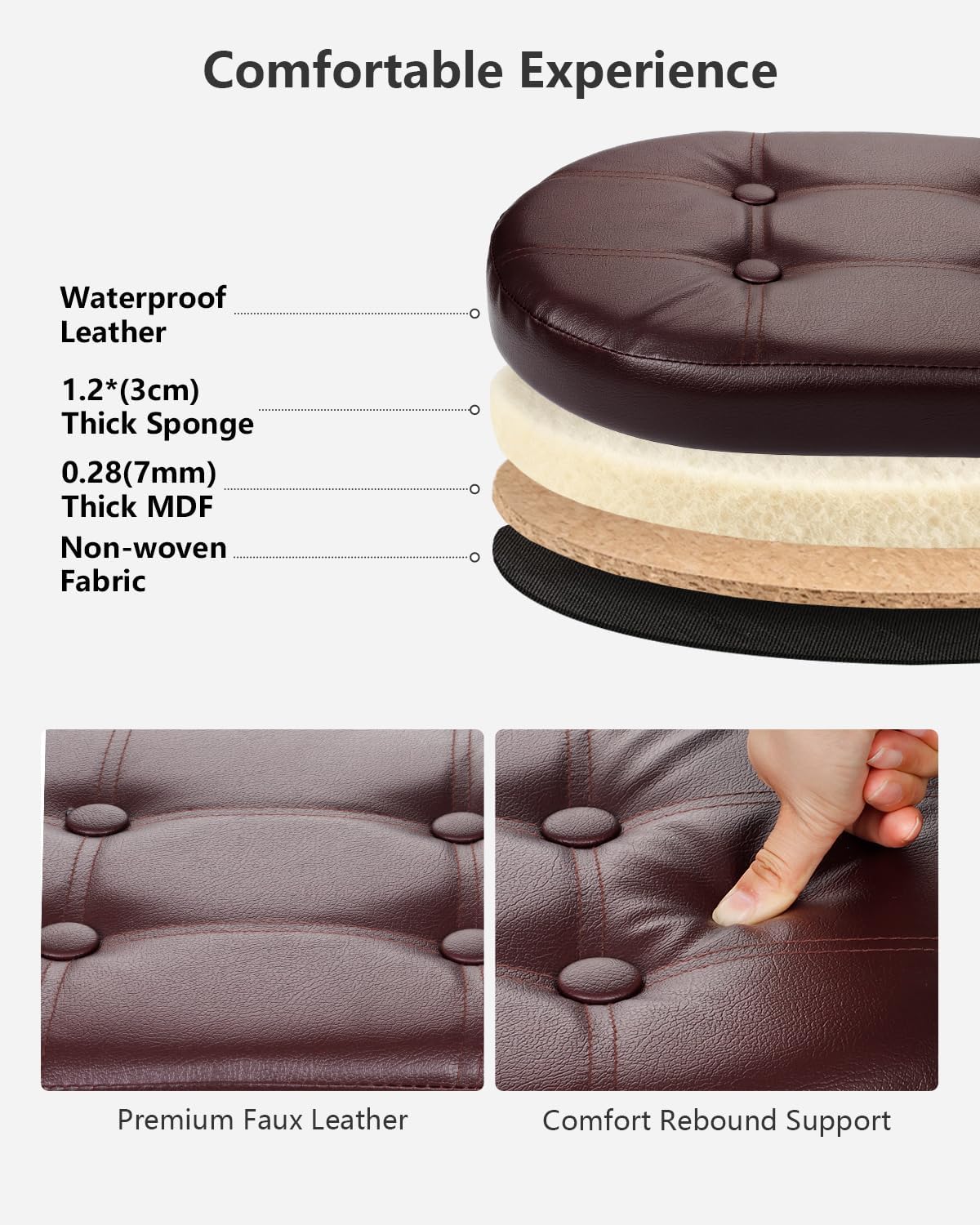 AmasSmile Oval Ottoman Storage Bench,34" Leather Folding Rest Chest,Brown