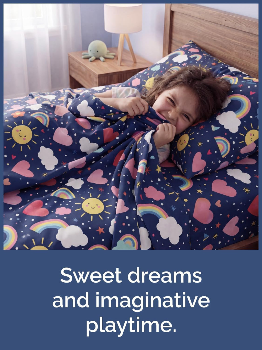 Kids Twin Size Rainbow Sky Bed Sheets - 3 Piece Kids Rainbow Sky Sheet Set