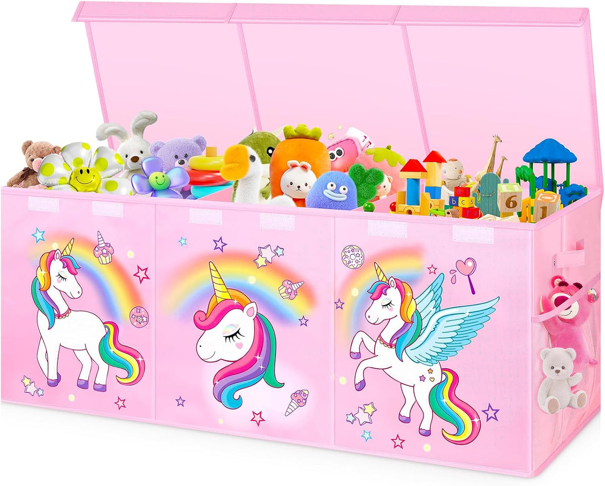 Extra
Large
Toy
Box
with
Lids,
Collapsible
Storage
Chest,
40"x16"x16"
Pink