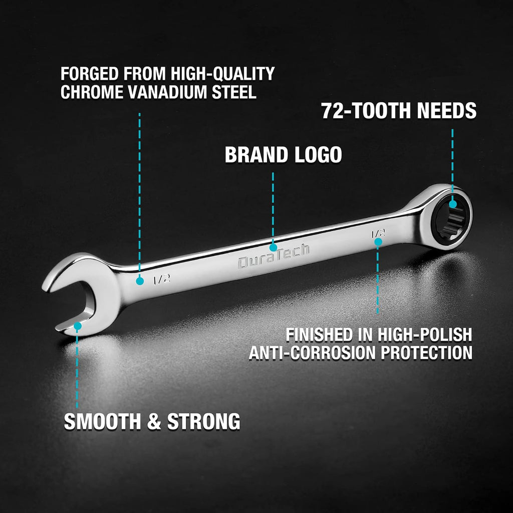 DURATECH 22-Piece Ratcheting Wrench Set, Combination Wrench Set, Metric&SAE