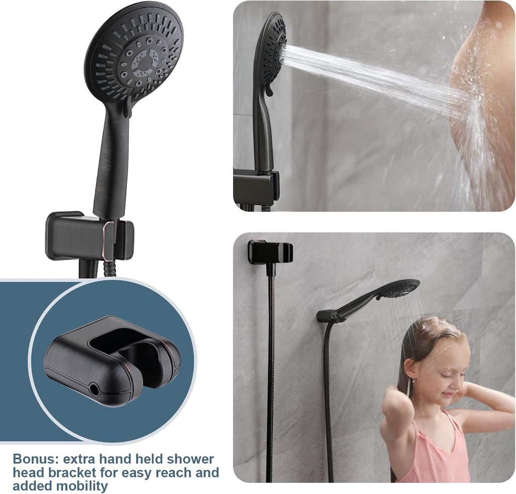 BRIGHT SHOWERS Shower Faucet Set, Shower Head System with Rainfall Shower Head and Handheld Showerhead Combo, Valve and Trim Kit, Complete Shower Fixtures for Bathroom, Oil-Rubbed Bronze
