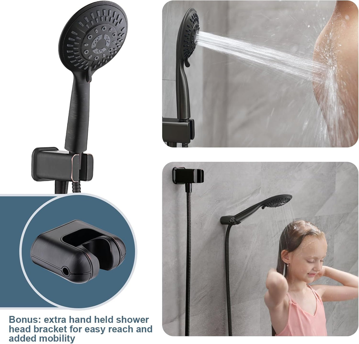 BRIGHT SHOWERS Shower Faucet Set, Shower Head System with Rainfall Shower Head and Handheld Showerhead Combo, Valve and Trim Kit, Complete Shower Fixtures for Bathroom, Oil-Rubbed Bronze