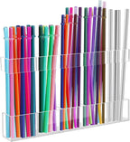 Malldii 9.5" Large Acrylic Straw Holder for Cabinet Door - Adjustable Reusable Straw Organizer Storage, Small Kitchen Accessories Container, Ultra Sticky Cupboard Door Mounted (Transparent)
