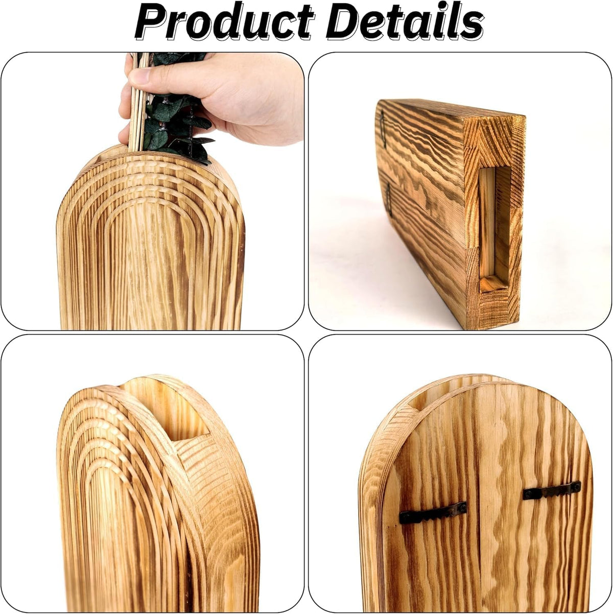 2 Pack Wall Wooden Vases with Pampas Grass – Boho Decor for Living Room, Modern Farmhouse Entryway or Bathroom, Rustic Art for Home Decoration