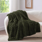 BEDELITE Ribbed Olive Green Throw Blanket for Couch, 50"x60"