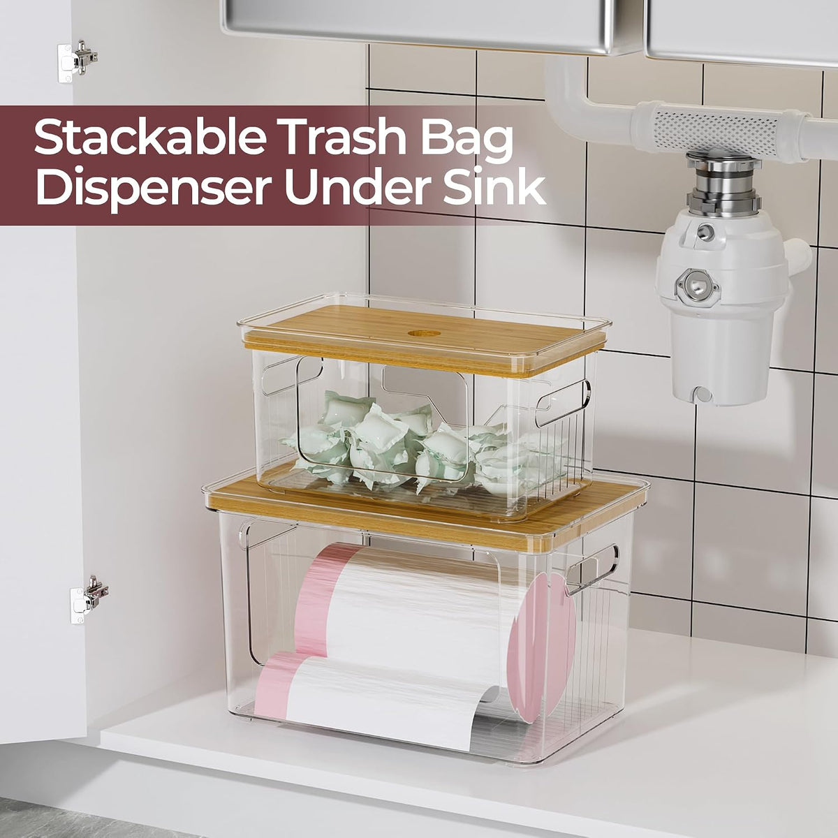 Delamu 2 Pack (XL+S) Trash Bag Dispenser, Stackable Garbage Bag Holder