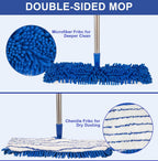 Microfiber Dust Mop for Floor Cleaning - Dual-Sided Washable Pads, Adjustable Stainless Steel Handle (30.7"-56.7") - Wet/Dry Use for Hardwood, Laminate, Tile, Marble Floors with Spin Mop Heads