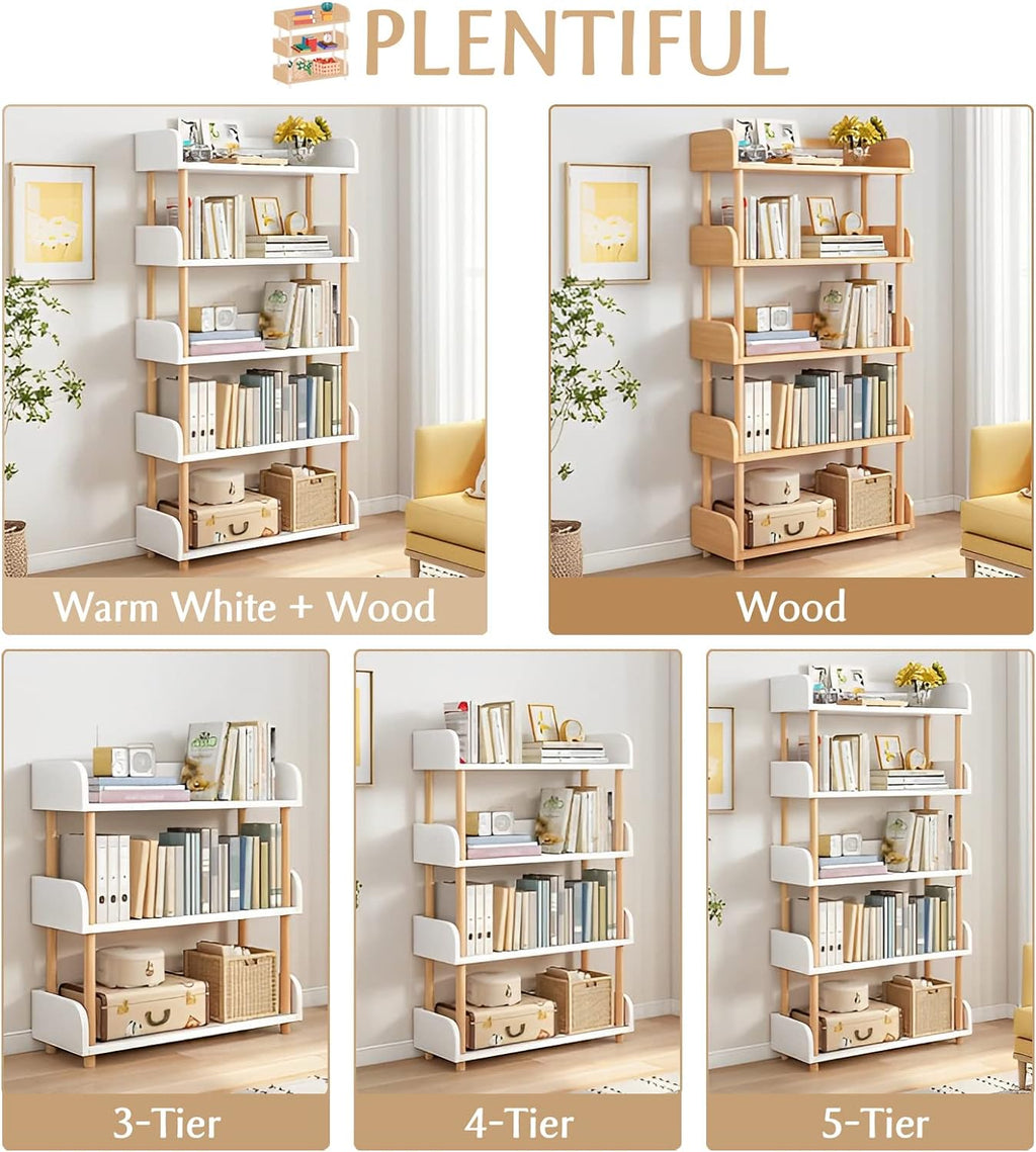 OSCHF 4-Tier Wooden Open Bookcase, Warm White