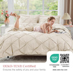 JOLLYVOGUE Queen Comforter Set 7 Pieces - Bed in a Bag Queen for All Season, Pintuck Bedding Comforter Sets with Comforter, Flat Sheet, Fitted Sheet and Pillowcases & Shams, Beige