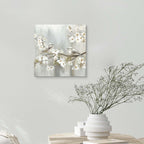 TAR TAR STUDIO White Flowers & Birds Canvas Wall Art - Unframed Nature Decor for Bedroom, Living Room, Office - 12"x12"
