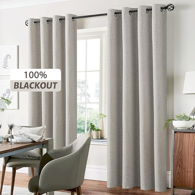 Yakamok Oatmeal Linen Curtains 100% Blackout 72 Inches Long, Room Darkening - Image 7