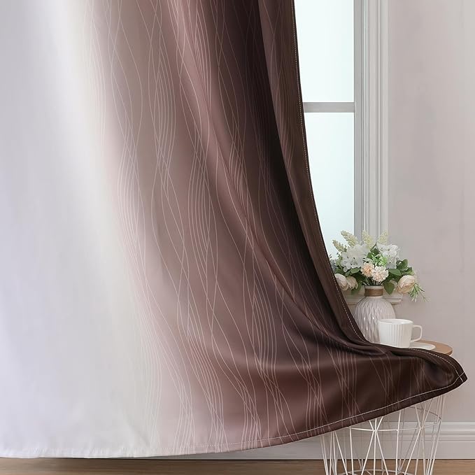 Estelar Textiler Brown and Greyish White Blackout Curtains 45 Inch Length - Image 6