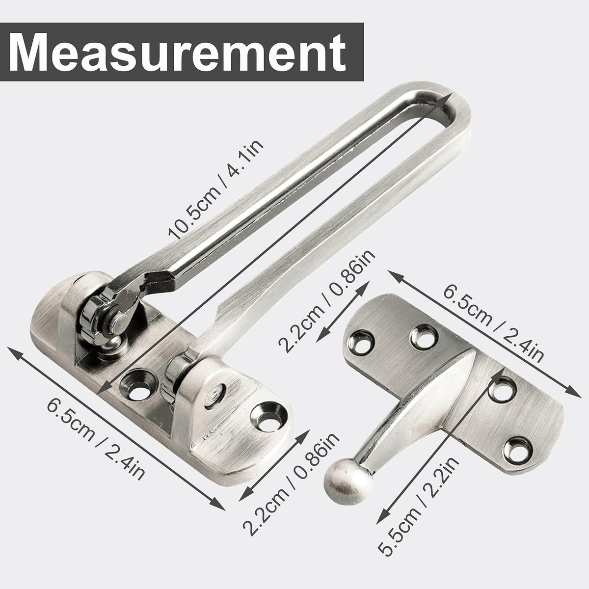 KAFENDA Heavy Duty Zinc Alloy Door Security Lock, Limited Opening Safety Latch for Home Apartment Hotel, Anti-Pry Door Reinforcement Lock (Satin Silver)