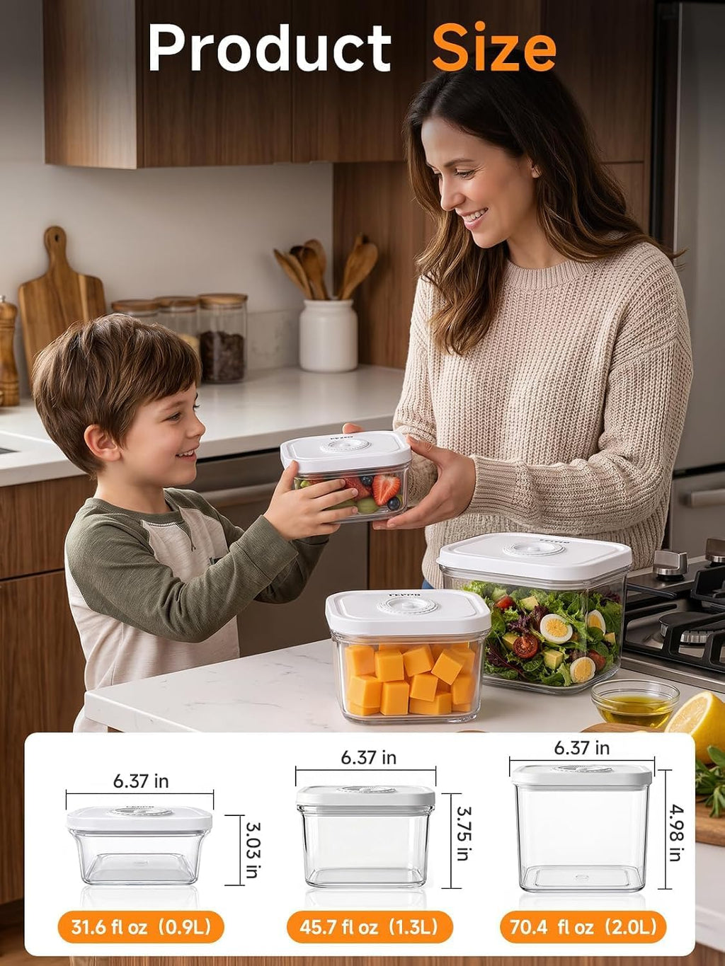 FEPPO Vacuum Sealers Containers for Food Storage, 3 Pcs Set