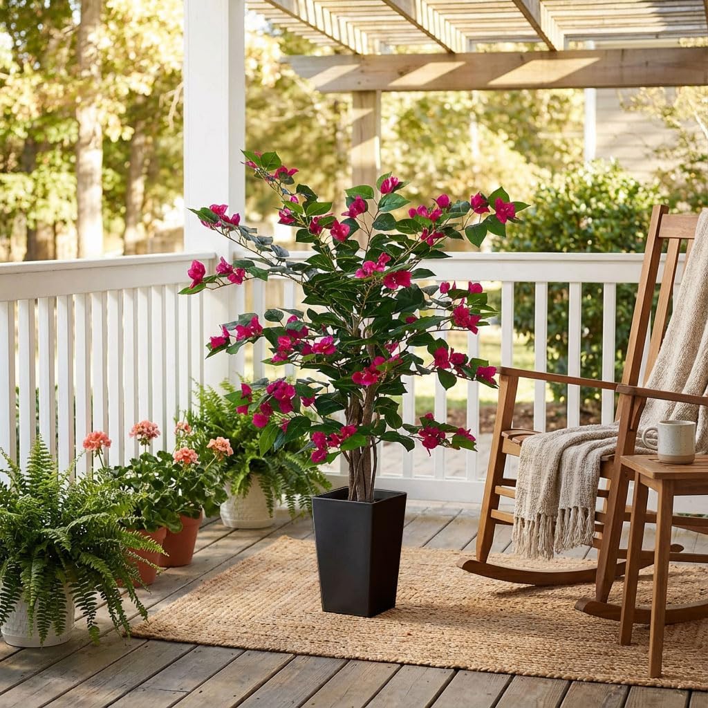 Aveyas 3ft Artificial Bougainvillea Tree with Flowers, 3 ft Faux Floor Plant Fake Silk Blooming Trees with Pot for Indoor Outdoor Home Decor,House Living Room Office (3 Feet Tall Including Raised Pot)