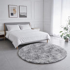 Amdrebio Tie-Dye Light Grey Round Circle Area Rugs 5Ft - Image 3