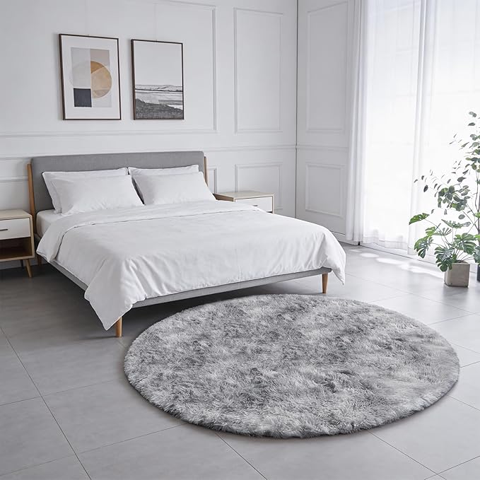 Amdrebio Tie-Dye Light Grey Round Circle Area Rugs 5Ft - Image 3