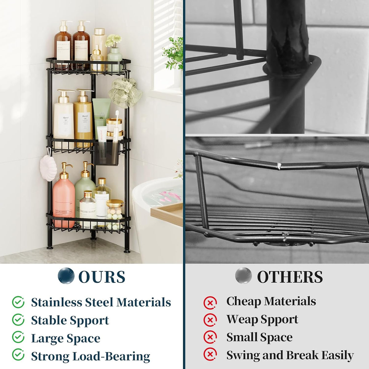 Corner Shower Caddy Stand - Rustproof Bathroom Organizer&Storage