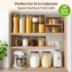 ComSaf Glass Pantry Storage Container with Acacia Wood Lids 1.1/0.5Qt 6Pack
