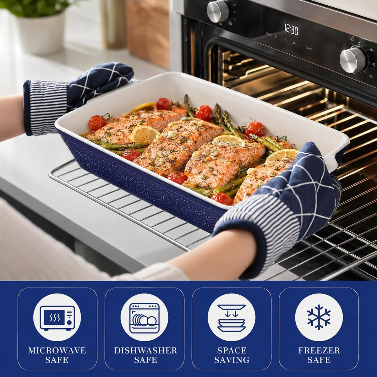 SOUJOY Set of 3 Ceramic Bakeware Set, Rectangular Baking Dishes with Handle
