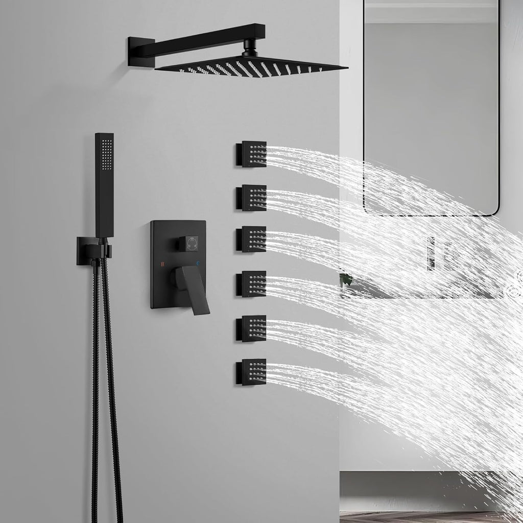 gotonovo Rainfall Shower System with Full Body Jets 6pcs Matte Black