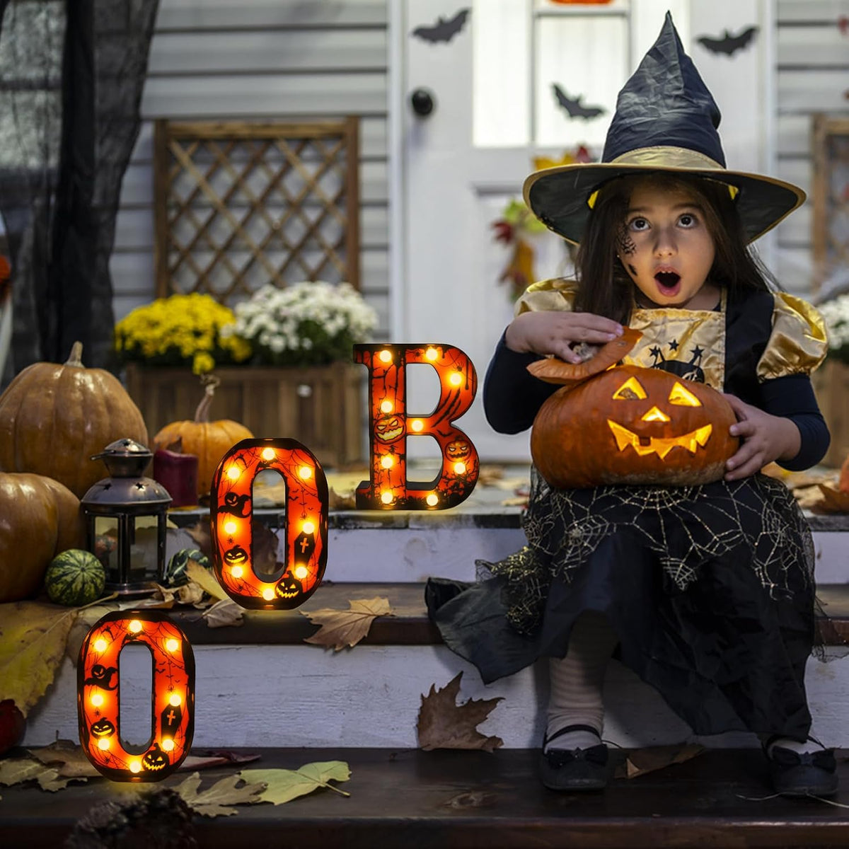 Zimati Halloween Decorations Indoor Boo Sign Mantel Decor, 8.5 in