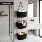Over the Door Hanging Storage Basket, 3 Tier Wall Organizer Black