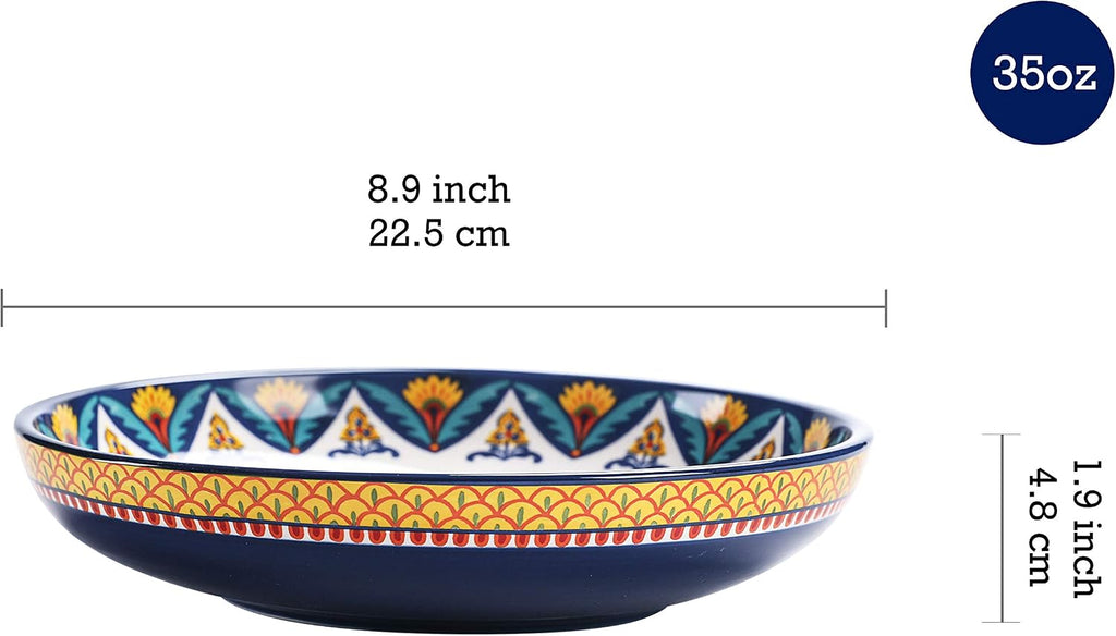Bico 35oz Ceramic Pasta Bowls Set of 4, 8.9" Salad Bowl, Havana