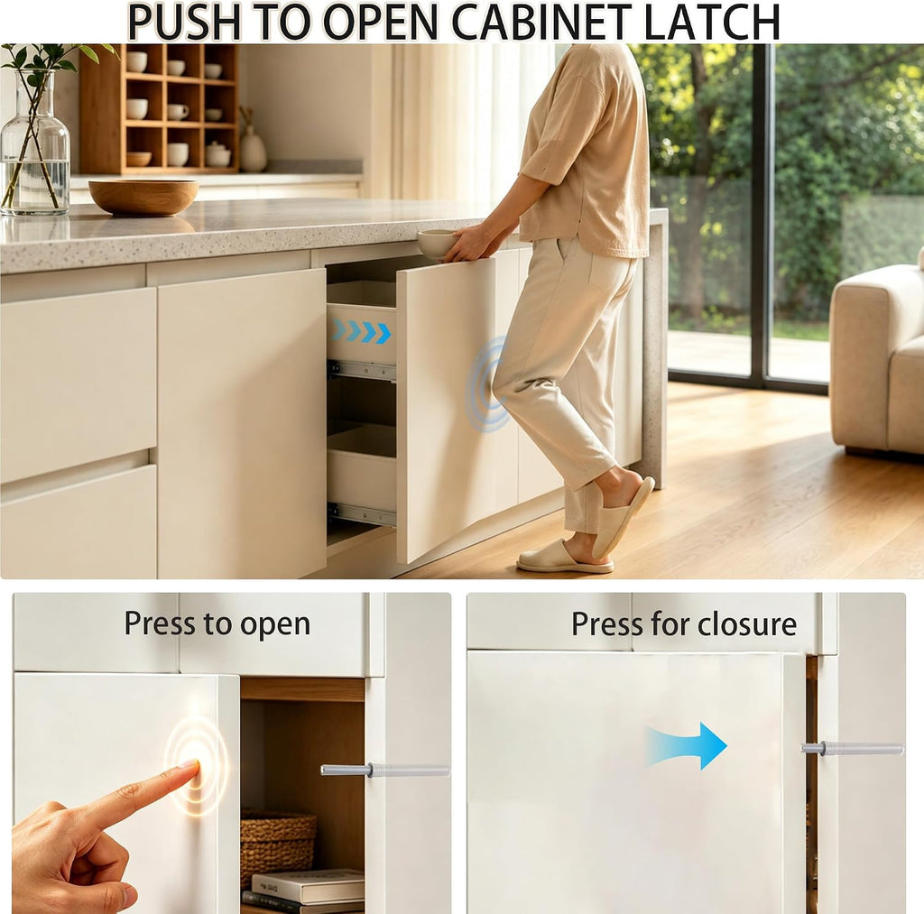 10PCS Magnetic Push Latches for Cabinet Push to Open Door Latch, Gray Soft Quiet Close Closers, Plastic Damper Buffer Push for Kitchen Drawer Door