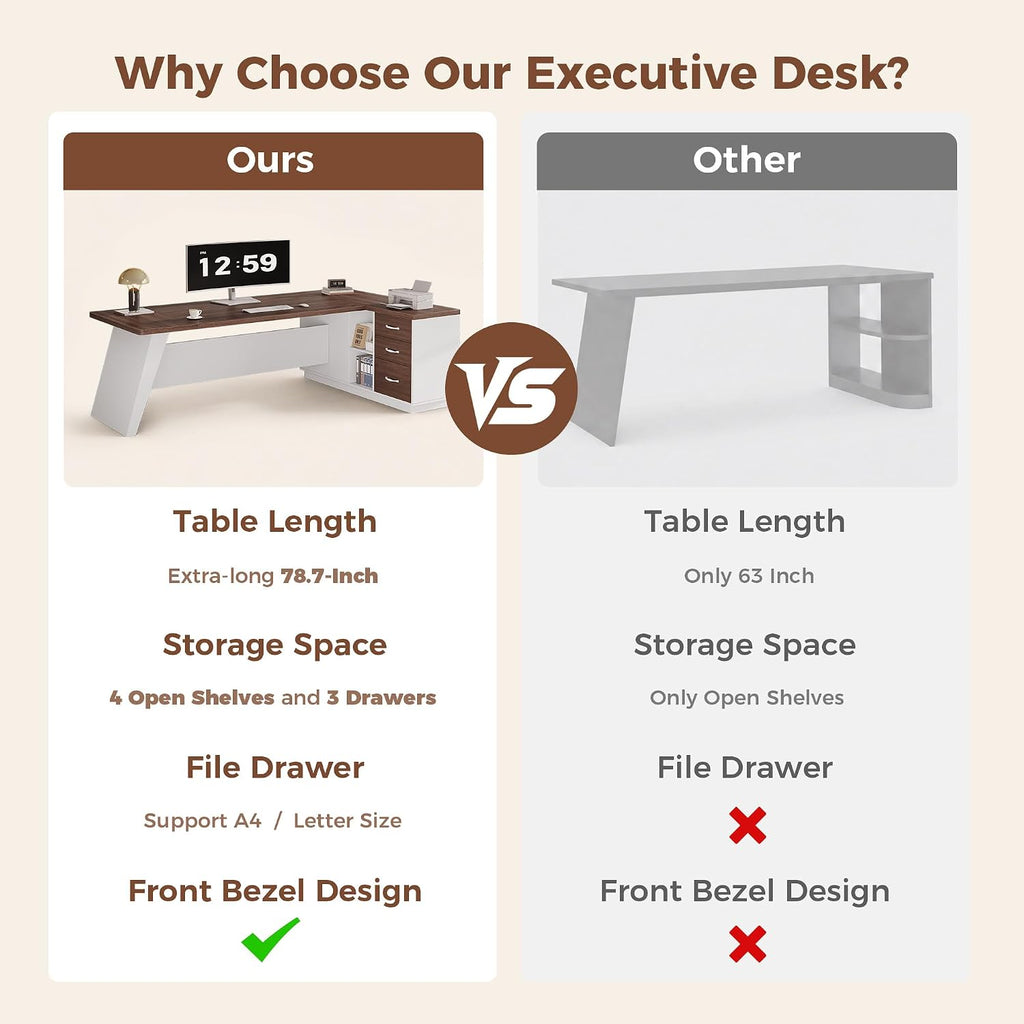 Jocoevol 78.7" L-Shaped Executive Desk, Extra Large Home Office Desk