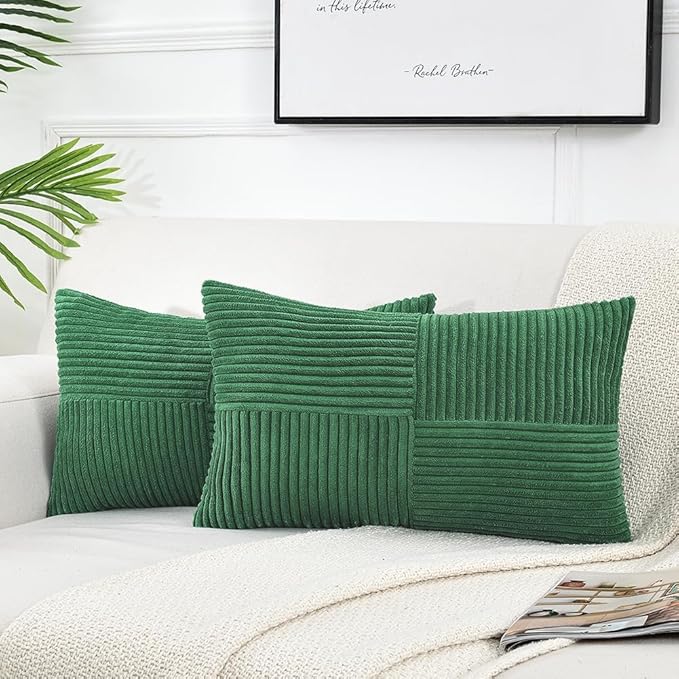 Fancy Homi 2 Packs Green Lumbar Decorative Throw Pillow Covers 12x20 Inch by Fancy+Homi